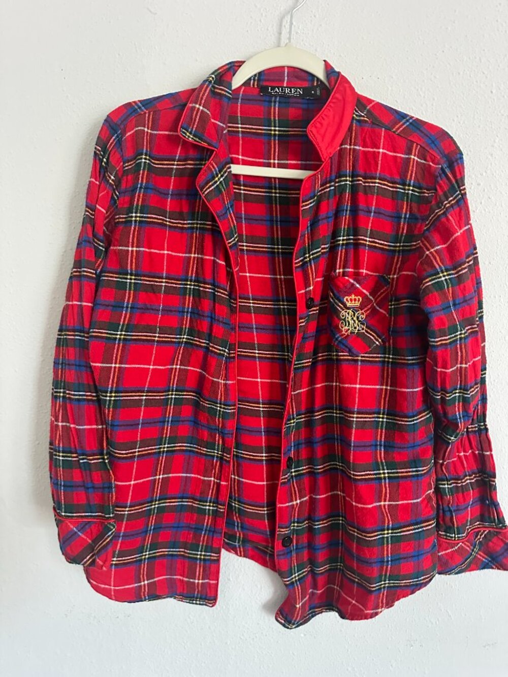 Vintage Lauren Ralph Lauren Black Label Red Tartan Plaid Crest Shirt Preppy S - Picture 4 of 9